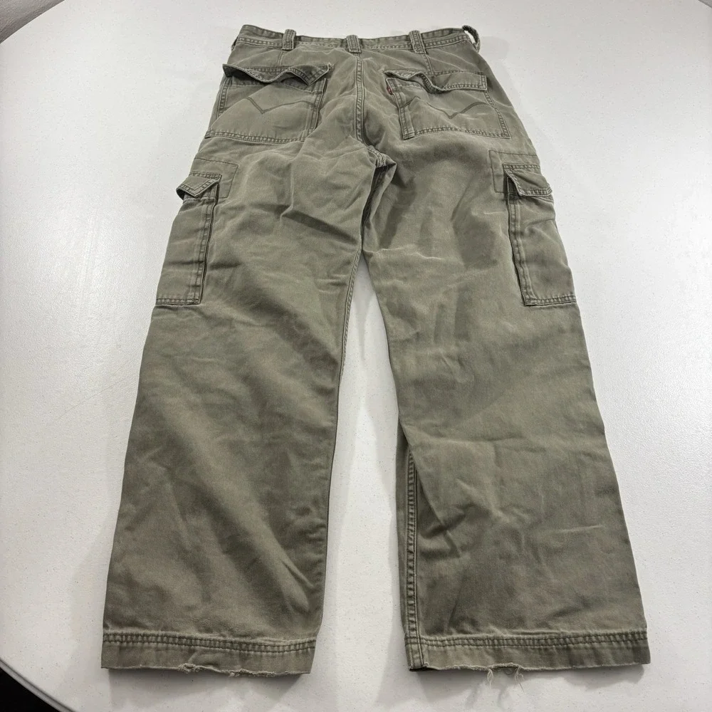 VTG Y2K Levis Mens Cargo Pants Army Green Workwear Grunge Flap Pocket 32x29 READ